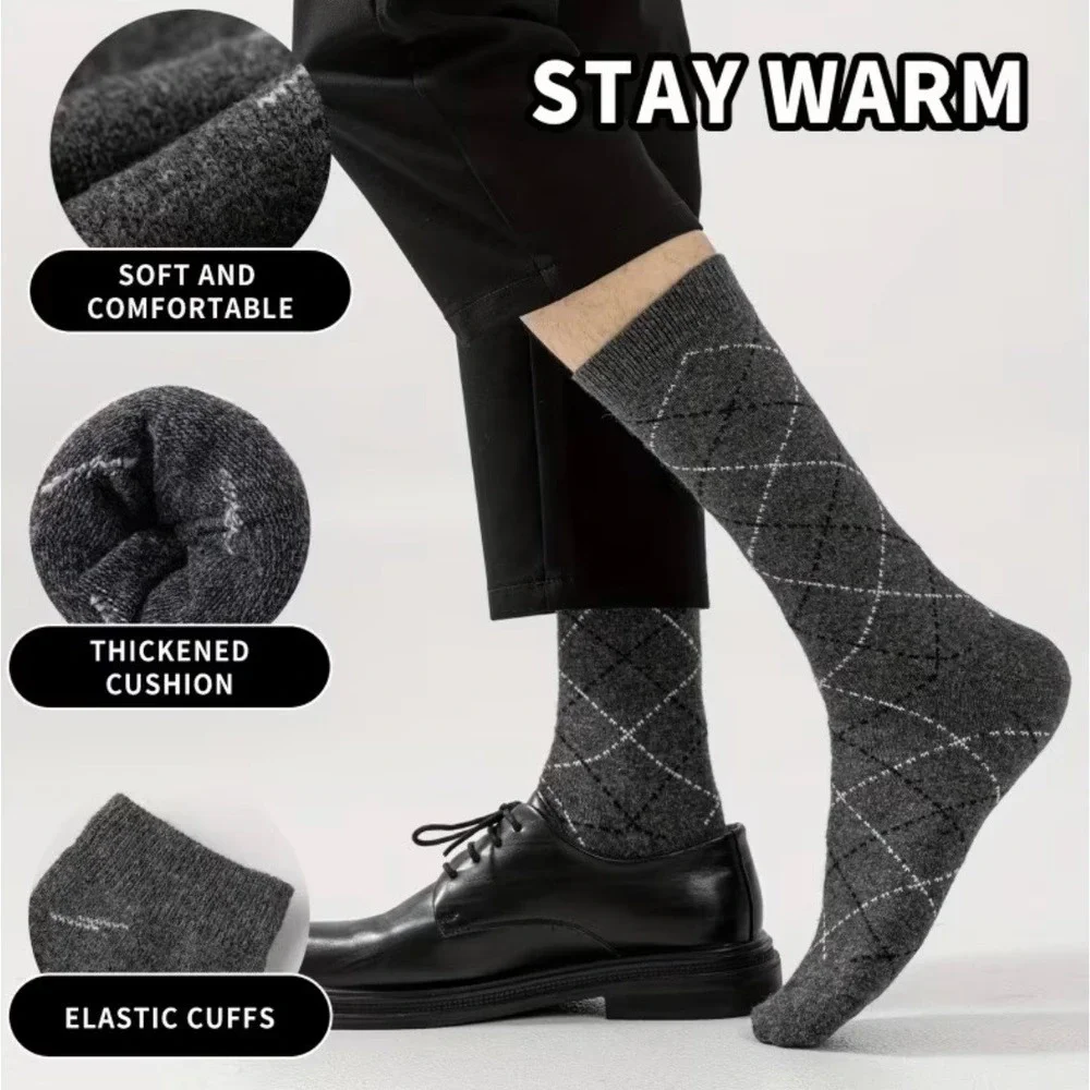 Men's Argyle Diamond Dress Socks Cotton Blend Retro Vintage Vibes 6 Pairs OS NEW